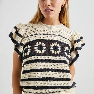 Rails Cream and Black Crochet Top Medium